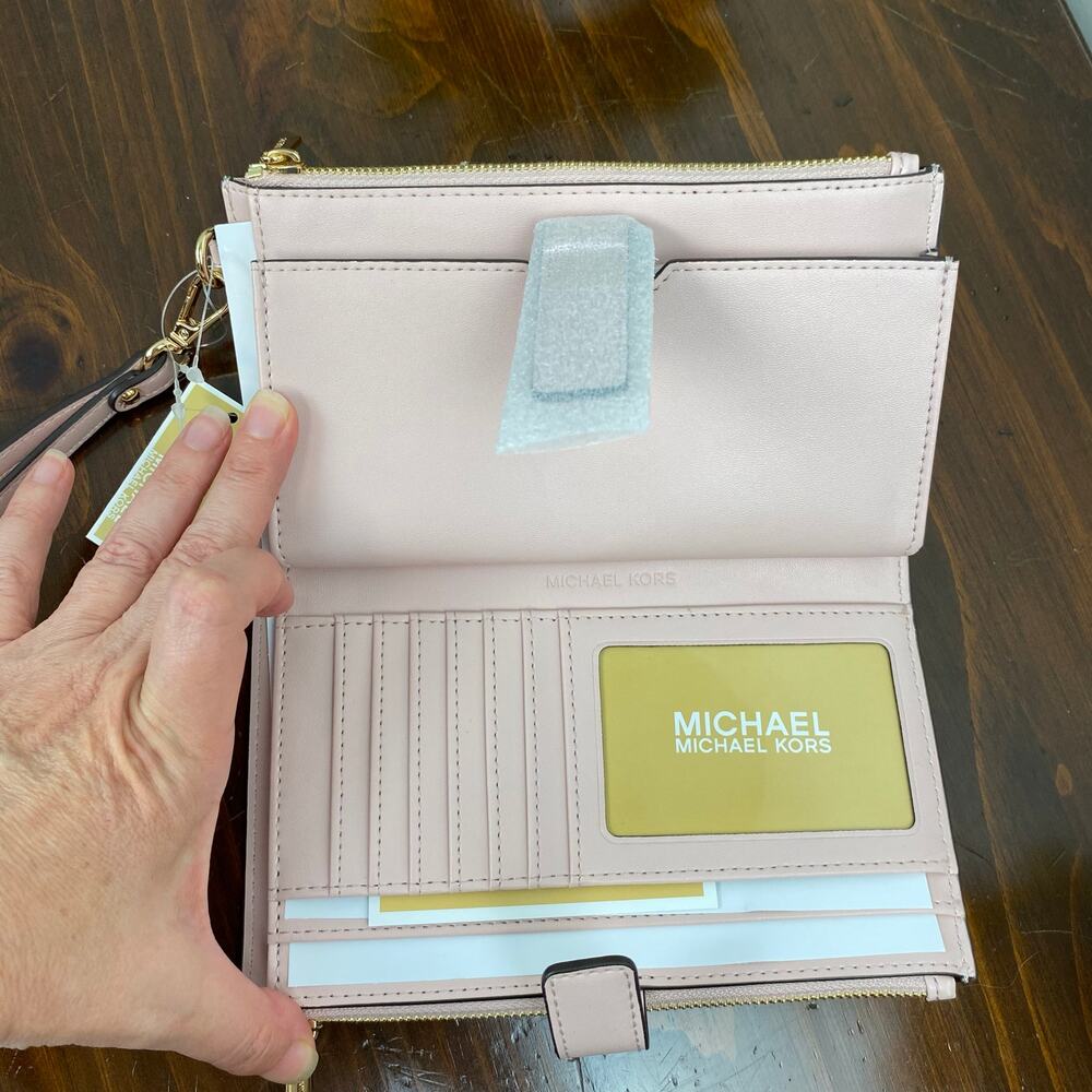 Michael Kors Signature Powder Blush Jet Set Large Double Zip Wristlet - Picture 11 of 16